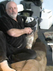Older man in black showing off his cock for his lady