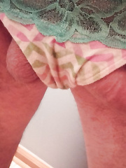 A few more pictures of my cock in my wife's cute little panties