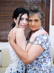 Lesbo granny worshipping hawt legal age teenager's handsome body and holes