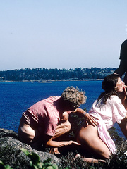 Hot retro sweethearts riding whilst giving a irrumation in vintage outdoor groupsex