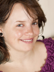 Chunky legal age teenager parts her unshaved slit after baring her natural boobs and stripping