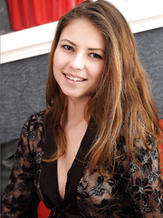 Marvelous dark brown widening nude on her knees to show off her sexy a-hole