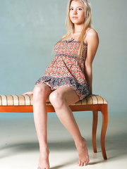 Leggy legal age teenager playgirl Barbara D unveiling large natural scoops and nifty booty