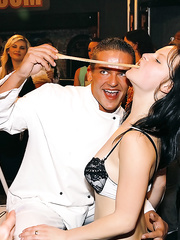 Male strippers invite drunk females up on stage to engulf and fuck 'em