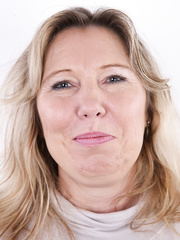 Overweight golden-haired lady takes off her garments to model in the buff for the 1st time