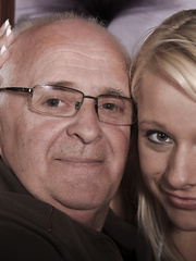 Juvenile golden-haired gal has raunchy relations with her indeed old sugar dad