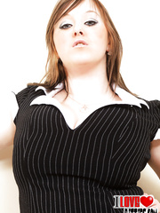 Cumbrous brunette hair Malibu in fishnet nylons sheds dark brassiere to free large boobs