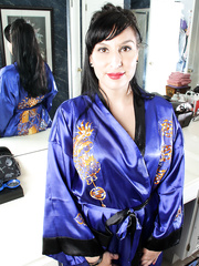 Breasty brunette hair mamma with curly slit riding suction marital-device in baths