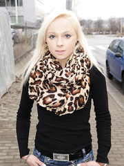 Diminutive blond legal age teenager Naomi undressing to model exposed in high heels