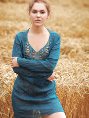 Legal Age Teenager solo beauty Jenya A takes off her garments to pose undressed in a field of wheat