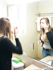 Hawt Cassie peels off her jeans in the baths showing sexy wazoo in strap