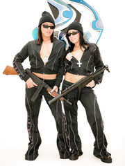 Wicked criminal female duet kidnaps a large schlong man and copulates him