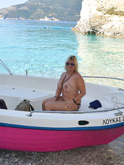 Rock Hard large Naked Chrissy pilots her boat in nature's garb to sun her round bulky mambos