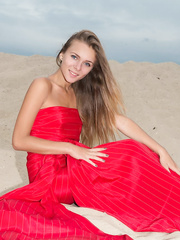 Legal Age Teenager glamour playgirl Katie A loosing diminutive legal age teenager mangos from suit on beach