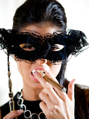 Black haired honey smokes during the time that giving a BJ prior to having intercourse