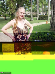 Older mature Lily May flaunts large saggy mambos in casual,ding-dong evening and beach wear