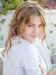 legal age teenager cutie Viola Bailey exposes her ideal titties on outdoor patio