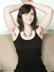 Dilettante female Snow flaunts her curly underarms and bush