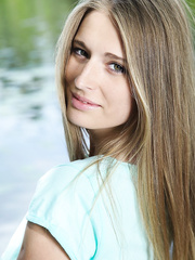 Cute golden-haired Sheela A undressing by the lake to show worthy large mounds & hawt cookie