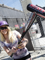 eighteen year old golden-haired Teagan Summers bangs a massive jock after batting practice