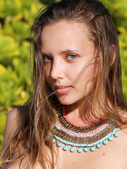 European Mango A flaunting moist cum-hole & miniature bra buddies on the beach in stripped feet