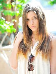 Nasty legal age teenager hotty takes off her garments on sidewalk outside her abode