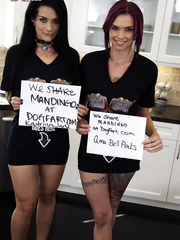 Tattooed whores Katrina Jade and Anna Bell Peaks share a large darksome monster jock