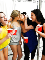 Drunks sweeties have a groupsex with a favourable chap at the abode party