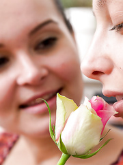 Breasty non-professional lesbos licking out every others bald cookie in socks