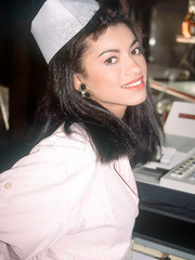 Slutty cashier Julia Channel does a double penetration in the cafeteria during lunch hours