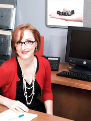 Redhead office lady Layla Redd sucks off and rides her employee