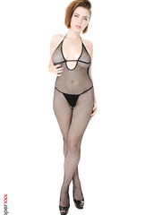 Natural redhead Marina Visconti unleashes her knockers in advance of masturbating