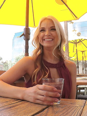 Blond wench Sarah Vandella drinks cock juice from cocktail glass after a bang