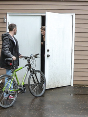 Dressed female London River tortures her male villein in a dungeon