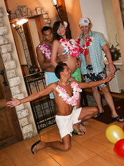 Drunk floosie has a foursome sex party with well-hung chaps