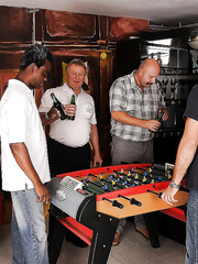 Wicked legal age teenager chick in glasses receives blowbanged and bukkaked by oldmen