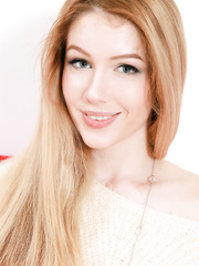 Lascivious dark brown Genevieve Gandi widening legs to flaunt taut cunt close up