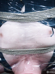 Bondman Lydia Darksome wrapped in cellophane and tied for hot lezdom domination