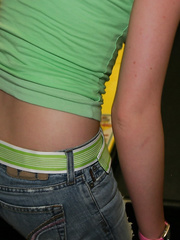 Pleasing non-professional Skye Model showing her skinny little body off in constricted jeans