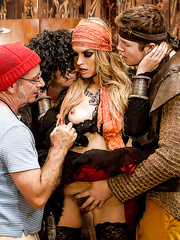 Cosplay pornstar Keira Nicole takes team fuck and blowbang in nylons