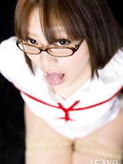 Ball licking Oriental honey gags on a giant rod in vigour fed deepthroat