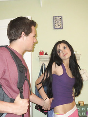 eighteen year old brunette hair and her boyfriend experiment with softcore S&M sex