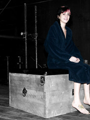 Alt hotty Kayden Faye hangs about in the dungeon in a robe prior to a discharges