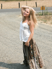 Non-Professional wench Madden doffs her petticoat by the river to tease in brassiere & pants