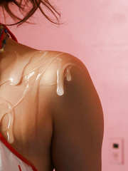 Japanese gal with worthwhile marangos and a trimmed bush is overspread in semen