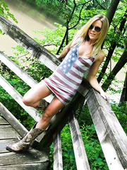 Non-Professional golden-haired bitch Madden posing outdoors in short petticoat & strap with boots