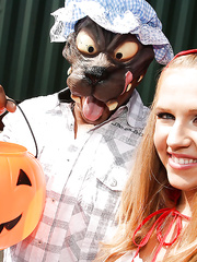 Laci Laine in red hoodie stretches her vagina with a powerful dick