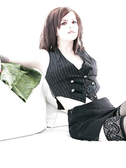 Stocking garbed fetish chick Madisin Moon baring petite milk shakes and hard teats