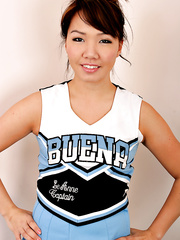 Dilettante Oriental solo gal sheds cheerleader uniform to exposed small legal age teenager scones