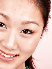 Oriental dilettante Evelyn Lin removes cheerleader uniform to expose small wobblers